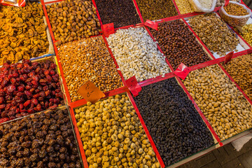Dried fruit for sale at the bazaar (market) in Ardabil, Iran