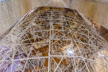 SOLTANIYEH, IRAN - APRIL 13, 2018: Scaffolding in the Dome of Soltaniyeh (Tomb of Oljeitu) in Zanjan province, Iran