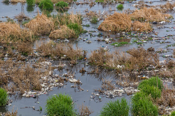 Plastic rubbish in Zanja Rud river in Iran
