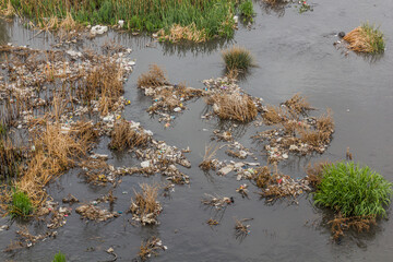 Plastic rubbish in Zanja Rud river in Iran