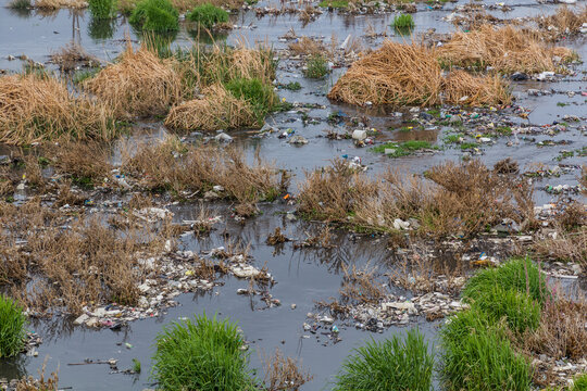 Plastic rubbish in Zanja Rud river in Iran