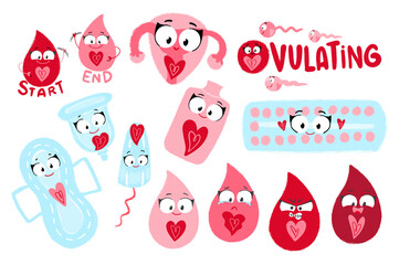 Woman Period, menstrual cycle icons