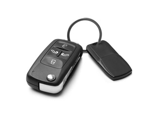 Modern car flip key with trinket isolated on white
