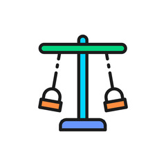 Double swing set, rope carousel for playground flat color line icon.