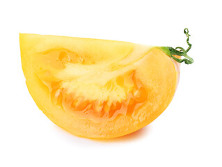 Fototapeta na wymiar Piece of delicious ripe yellow tomato isolated on white