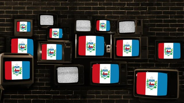 Flag of State of Alagoas, Brazil, And Vintage TVs. 