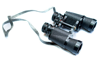 vintage binoculars with white background