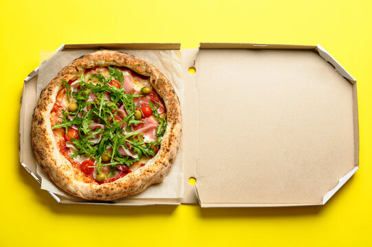 One Piece Of Pizza In Cardboard Pizza Box. Top View Stock Photo, Picture  and Royalty Free Image. Image 49133248.