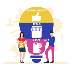 Flat design with people. RRP - Recommended Retail Price acronym, business concept background.   Vector illustration for website banner, marketing materials, business presentation, online advertising.