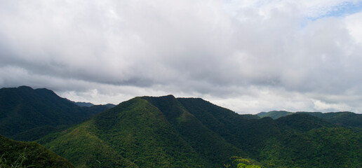Panorama of the view of the Atlantic Forest in the city of Apiaí-Iporanga, São Paulo, Brazil.