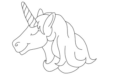 unicorn outline coloring page drawing for kids.