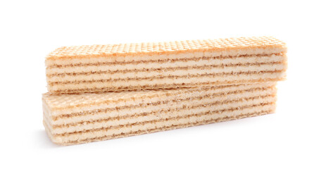 Delicious cream wafer sticks isolated on white