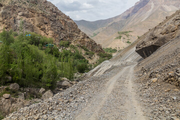 Road in Marguzor village in Haft Kul in Fann mountains, Tajikistan