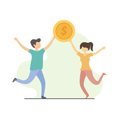 happiness victory celebration flat design illustration, business team work goal, success