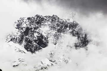 Peaks of Fann mountains in clouds, Tajikistan