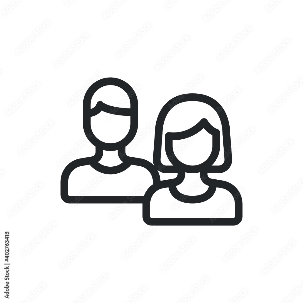 Poster man and women user avatar line icon for web template and app. vector illustration design on white ba