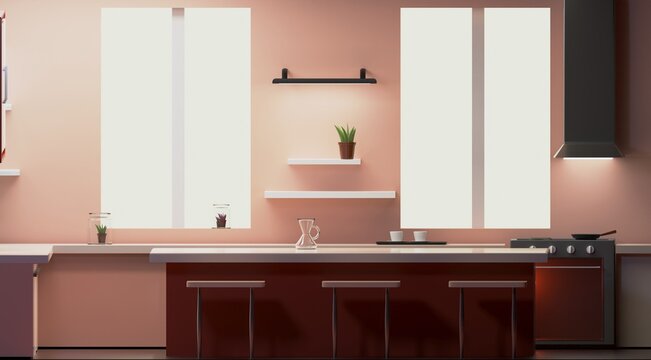 3d image of a low poly style kitchen

