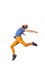 Fototapeta na wymiar Hip hop style dancer performing jump
