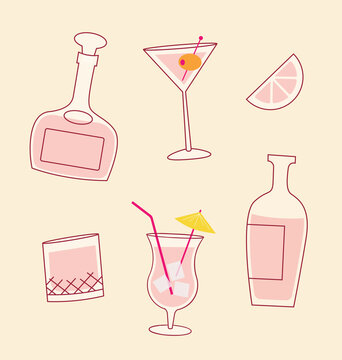 Outline Vintage Cocktails Vector 