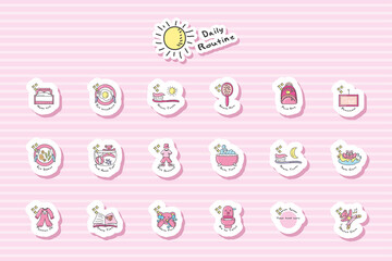 Girl's cute daily routine stickers hand drawn style