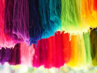 Yarn, several colors arranged abstract Gradient for background, Garn colorful pink orange red yellow green blue purple violet gold o-rose dark and soft color