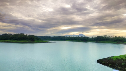 beautiful karangkates lakes and lahor reservoirs and black and white clouds dotting the sky