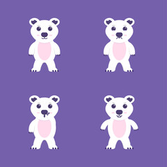 a collection of cute and adorable white bear or polar bear characters. illustrations of various animal expressions. bear face angry, happy, sad, and surprised. flat style. sticker design elements