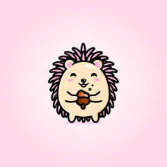 cute hedgehog character design eating walnuts