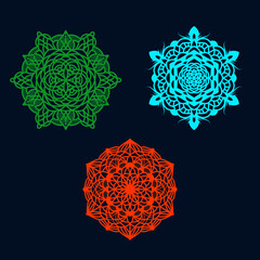 Set of three round mandalas for greeting card, invitation, Henna drawing and tattoo template. Vector illustration