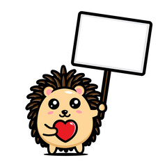 cute hedgehog character design holding a white board