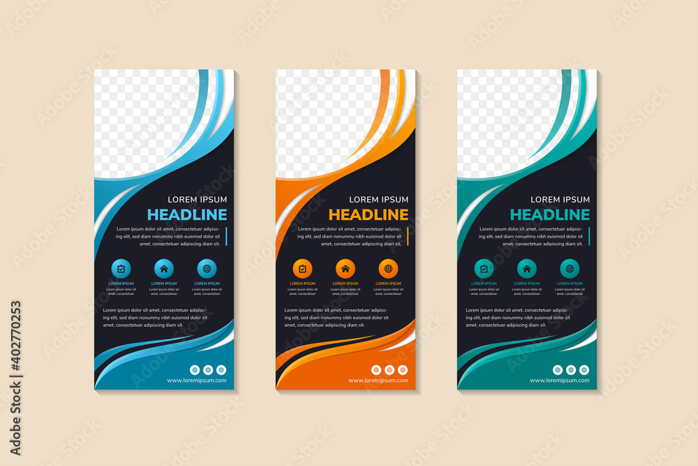 Wall mural set of abstract banner template design with headline use blue, green and orange colors on element. v