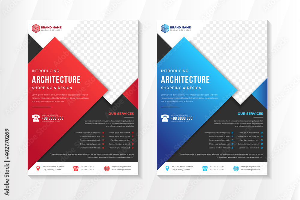 Poster set of abstract flyer template design with headline architecture use red and blue gradient colors on