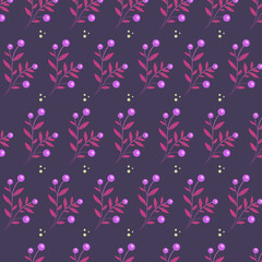 Fototapeta na wymiar abstract dark purple cute simple pattern rough red flower and leaf nursery fabric.
