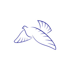 Dove symbol of piece and hope isolated bird. Vector flying pigeon silhouette, outstretched wings