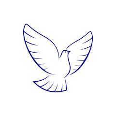 Dove symbol of piece and hope isolated bird. Vector flying pigeon silhouette, outstretched wings