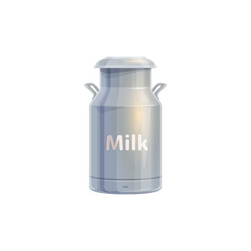 Milk can, dairy farm agriculture food and cow product, vector icon. Milk can container or metal jar tank and aluminum bucket jug, dairy farm market and milk store isolated sign