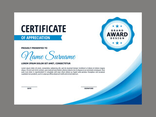 Abstract Smooth Certificate with Blue Curvy Element Design, Professional, Modern, Elegant Certificate with Mesh Gradient Background Template Vector