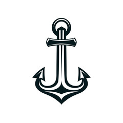 Marine anchor silhouette vector illustration. Navy, ocean fleet, harbor hand drawn monocolor symbol. Heavy steel nautical anchor monochrome badge. Sailor tattoo, sea travel agency logo design element