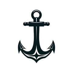 Marine anchor silhouette vector illustration. Navy, ocean fleet, harbor hand drawn monocolor symbol. Heavy steel nautical anchor monochrome badge. Sailor tattoo, sea travel agency logo design element
