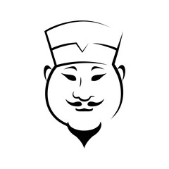 Obraz na płótnie Canvas Chinese chef contour vector illustration. Japanese restaurant logo design idea. Traditional cuisine, culinary isolated emblem, badge. Cook chef with mustache and beard outline character