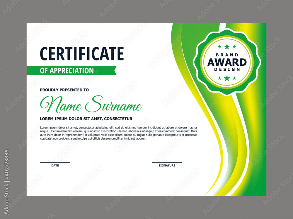 Poster abstract smooth certificate with natural green wavy element design, professional, modern, elegant ce