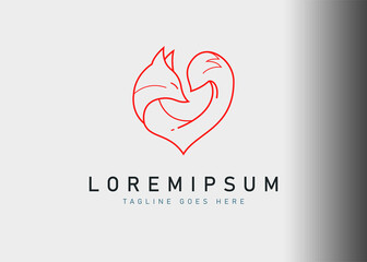 Fox care center logo design. Vector illustration of creative fox line love shaped. Vintage logo design vector line icon template