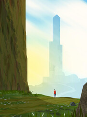 person standing on a hill