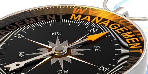 Compass needle pointing to word management