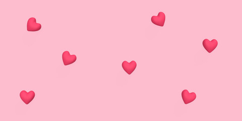3d little heart flying around with pink background