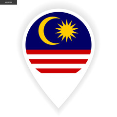 Malaysia marker icon with shadow isolated on white background. Malaysian pin icon on white background