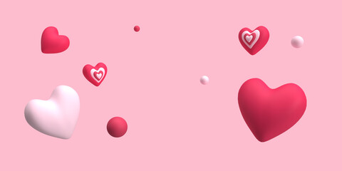 3d flying heart with a pink background