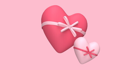 Red and pink heart with pink ribbon for romantic or wedding concept background image