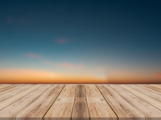 Naklejka na ściany i meble Blank wooden table in sunset
