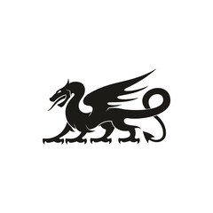 Dragon gryphon isolated heraldic animal silhouette . Vector creature with eagle legs and lion tail